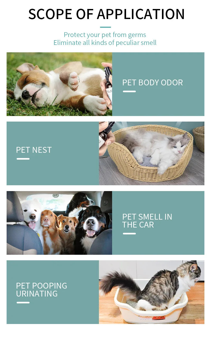 100ml Safe Natural Gentle Pet Odor Eliminator Perfume Spray for Dogs Cats Home Pet Care Long Lasting Fragrance
