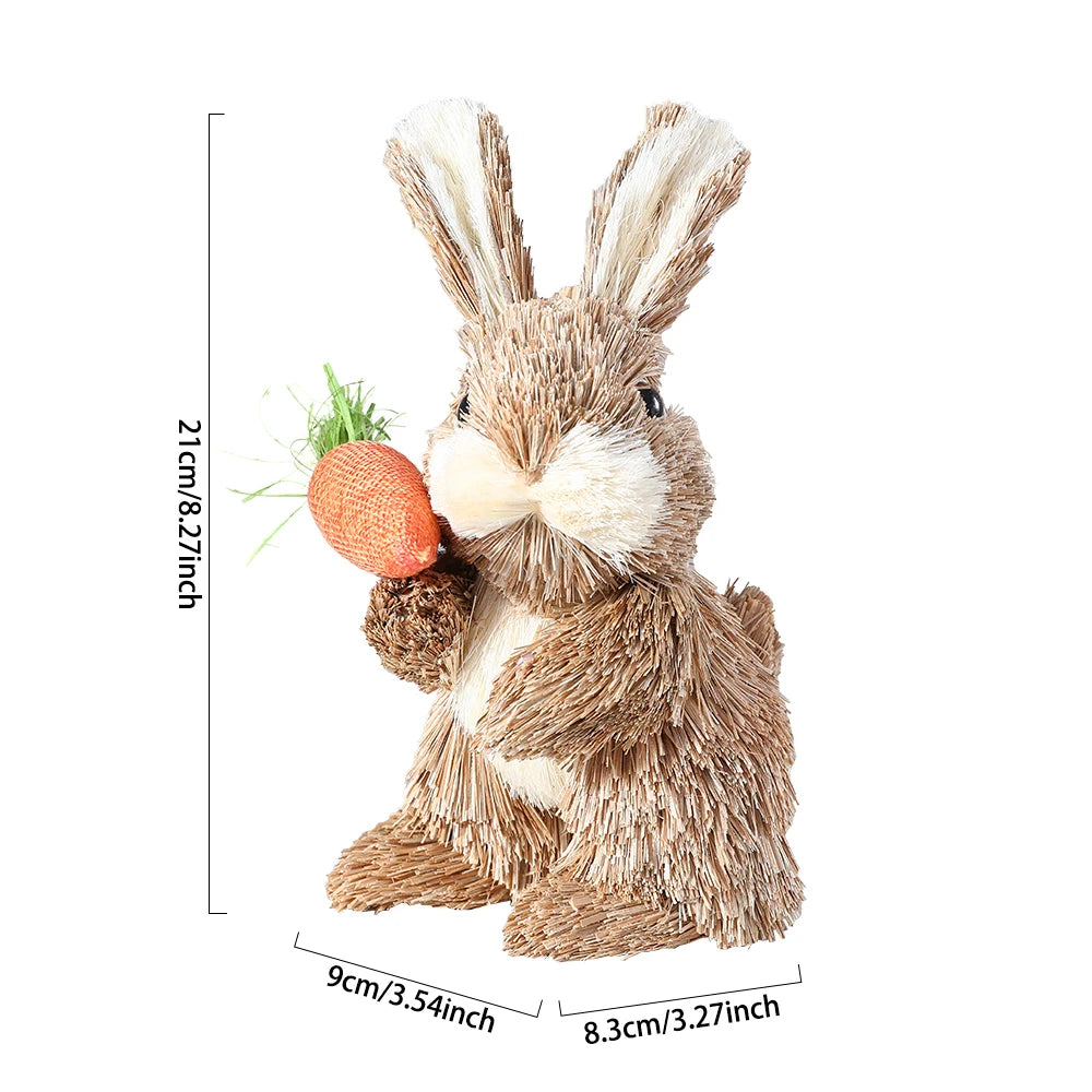 Easter Straw Bunny Ornament Cute Basket Carrot Artificial Reed Pampas Grass Rabbit Statue Tabletop Garden Home Decor Kids Gift
