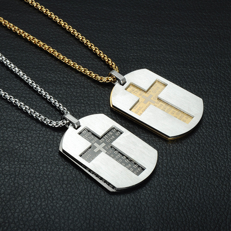 Stainless Steel Bible Verse Cross Army Pendant Necklace
