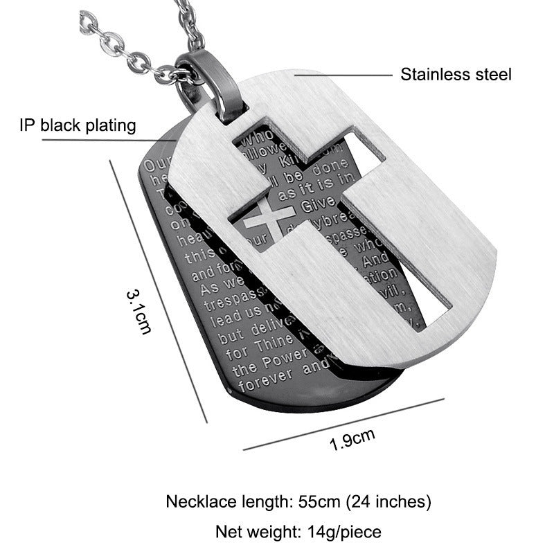 Stainless Steel Bible Verse Cross Army Pendant Necklace