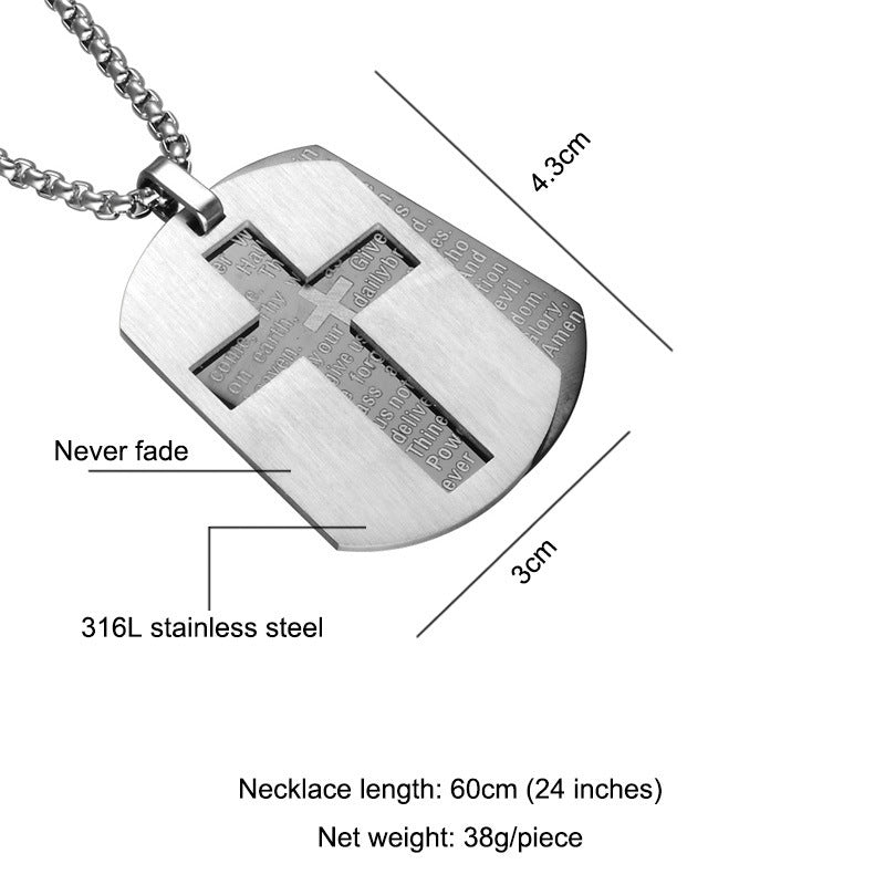 Stainless Steel Bible Verse Cross Army Pendant Necklace