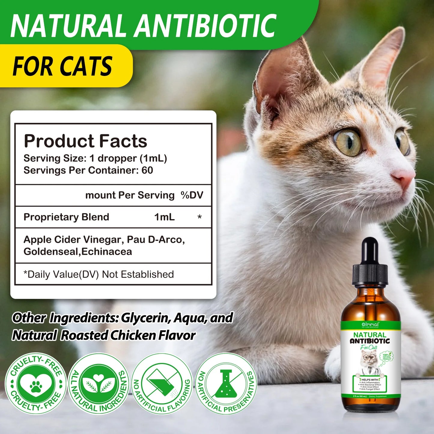 Natural Antibiotics for Cat Supports Pets Allergy Relief Itch Relief Multivitamin Help Cat Antiviral Antifungal in Liquid Form