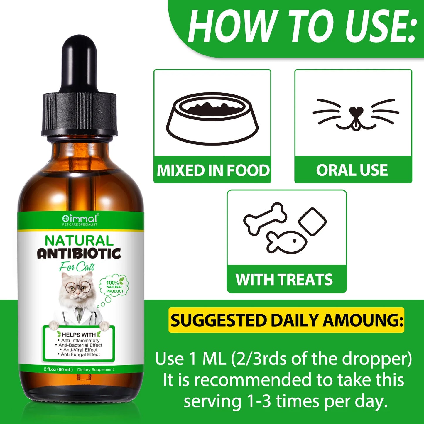 Natural Antibiotics for Cat Supports Pets Allergy Relief Itch Relief Multivitamin Help Cat Antiviral Antifungal in Liquid Form