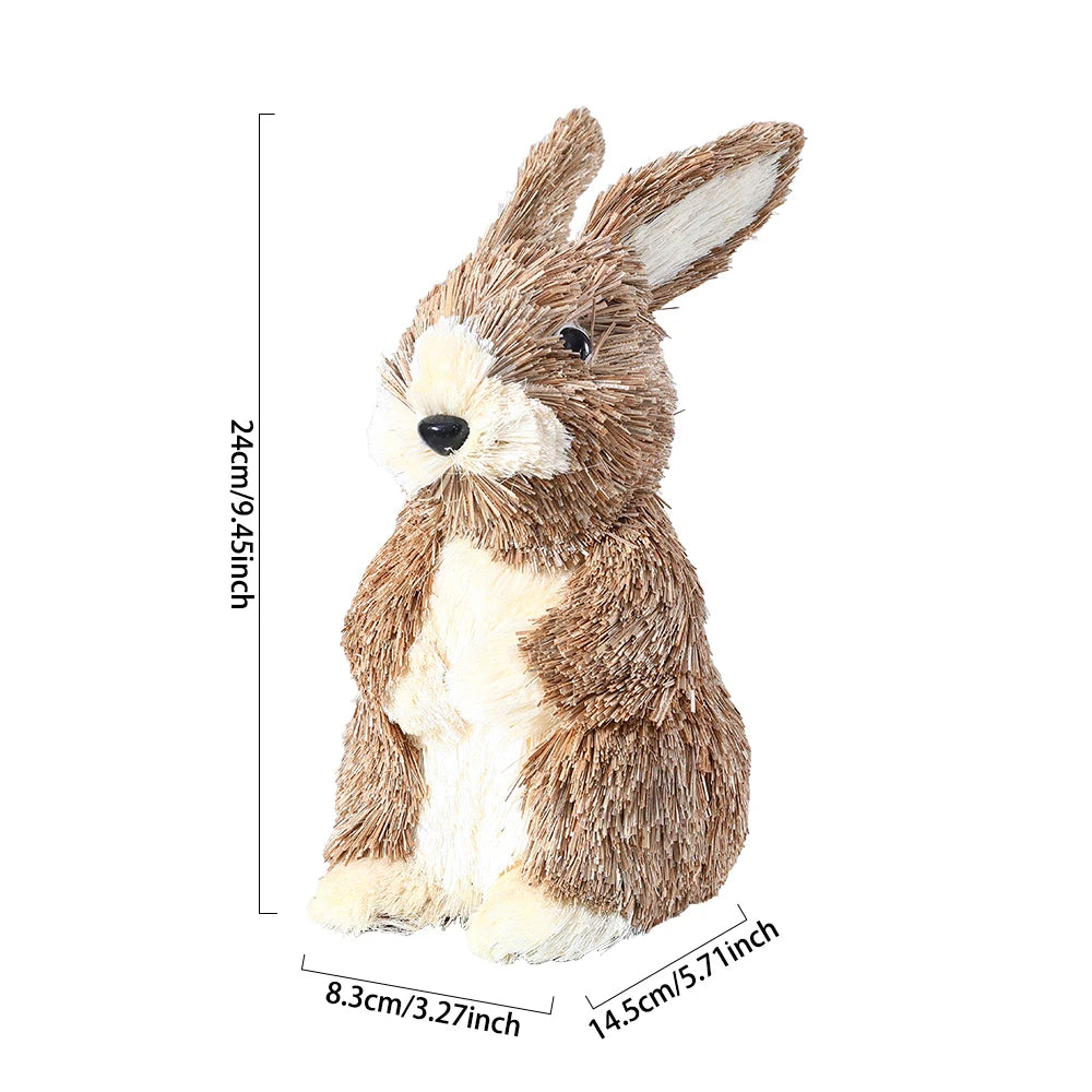 Easter Straw Bunny Ornament Cute Basket Carrot Artificial Reed Pampas Grass Rabbit Statue Tabletop Garden Home Decor Kids Gift