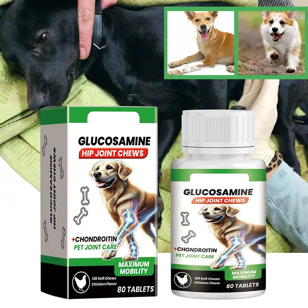 Pet Joint Care Soft Chews 80 Tablets Glucosamine Chondroitin Supplement for Dogs to Support Joint Mobility, Flexibility Health
