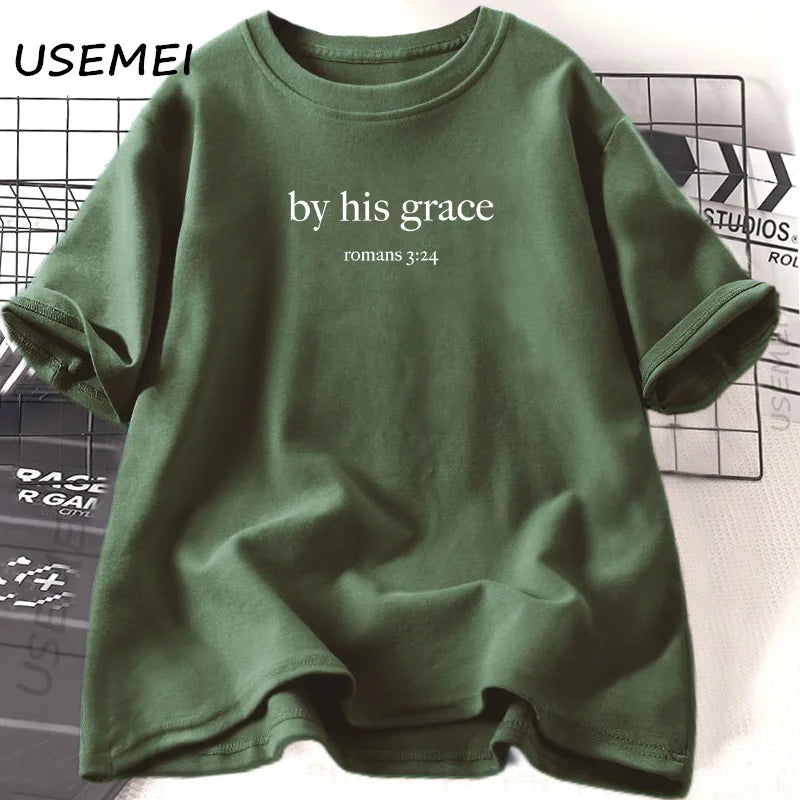 By His Grace T-Shirt Bible Verse Christian T Shirt Women Religious God Lover Tshirt Casual Cotton Short Sleeve Woman Clothes