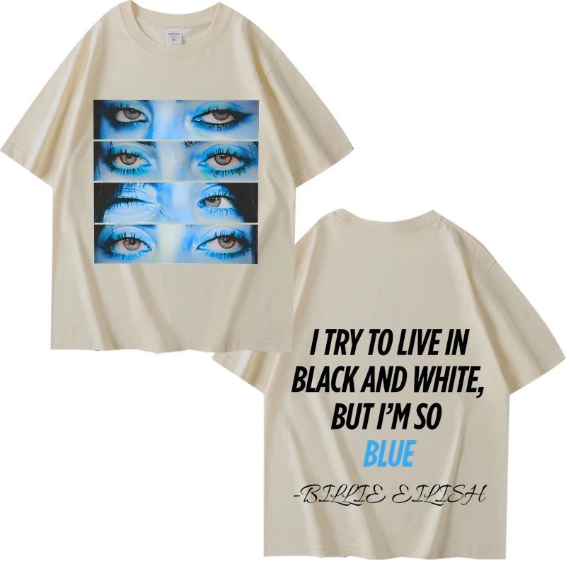 Billie tee Blue Eyes Hit Me Hard and Soft T Shirt men’s women Oversized 100% Cotton short sleeve Summer print Unisex tops