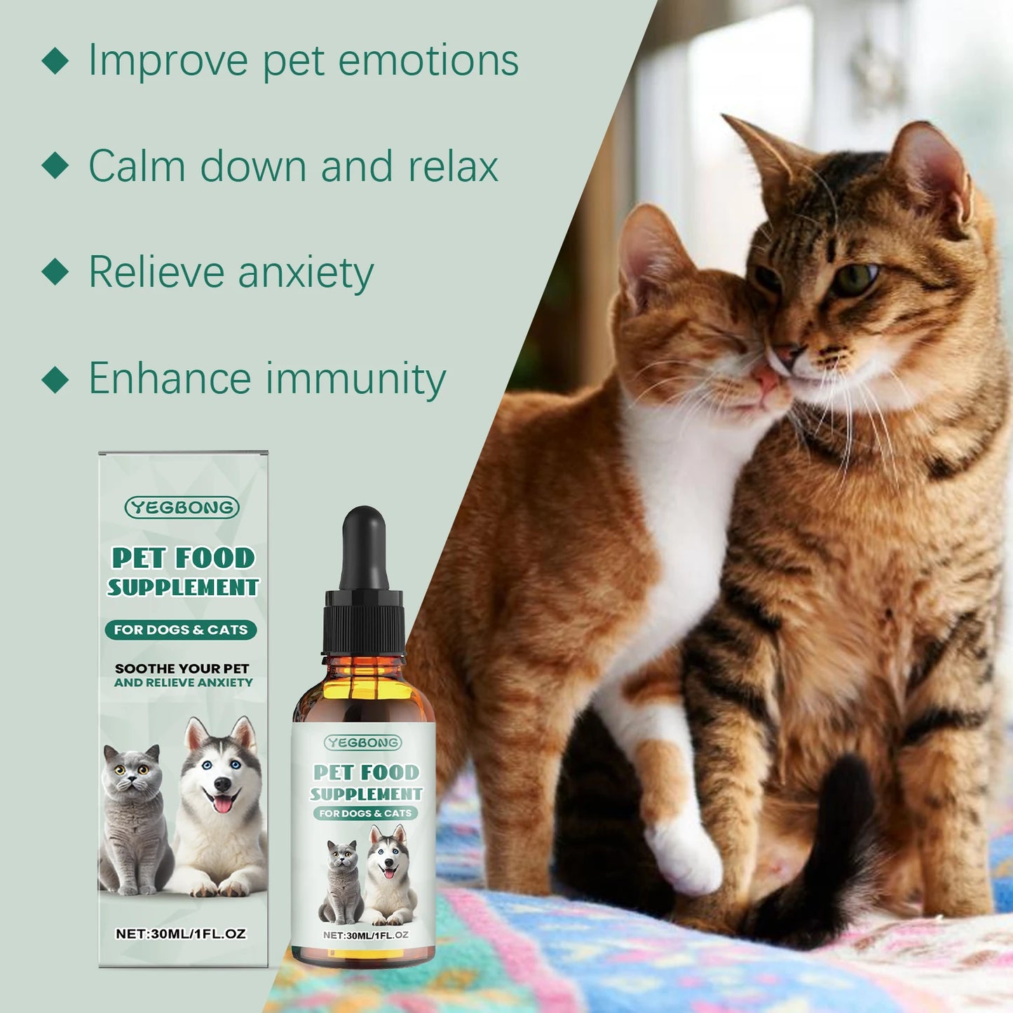 Pet Anxiety-Relief Dietary Supplement Easy to Feed Effectively Relieves Discomfort in Cats Dogs Easily Absorbed Soothing Drops