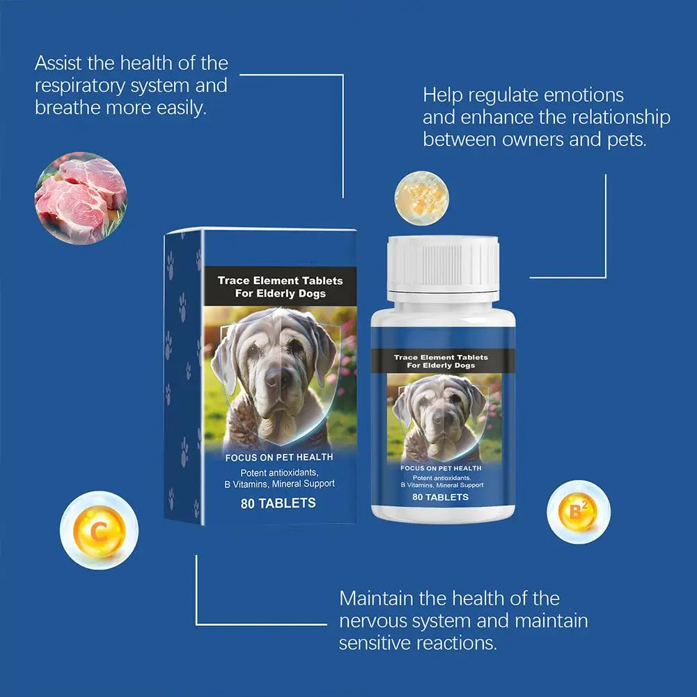 Trace Tablets For Elderly Dogs 80 Tablets Potent Antioxidants Mineral Joint Health Immune System Wellness Supplement