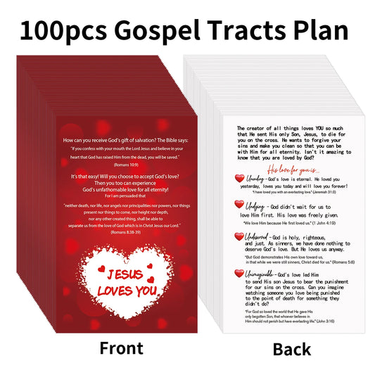 100pcs Red Heart Design Gospel Tract Plan Cards For Prayer Salvation Christian Inspirational Bible Verse Church Gift Pocket Card