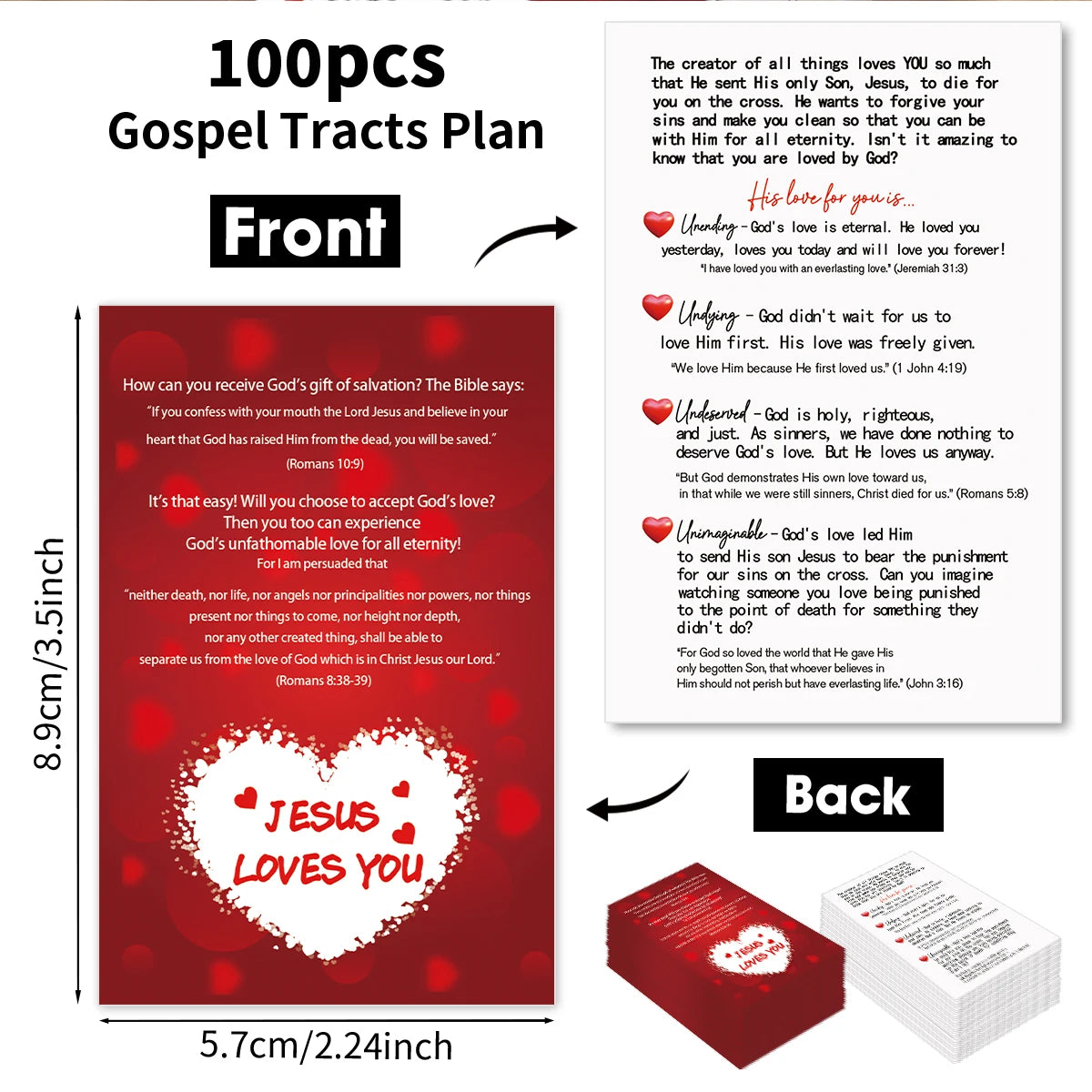 100pcs Red Heart Design Gospel Tract Plan Cards For Prayer Salvation Christian Inspirational Bible Verse Church Gift Pocket Card