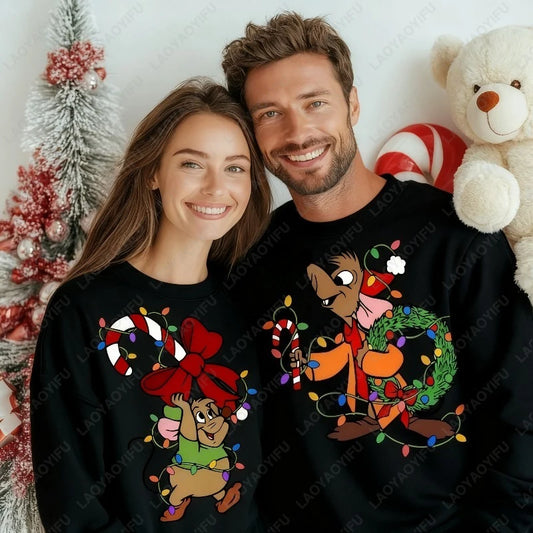 Kawaii Christmas Couple Jaq & Gus Gus Crewneck Sweatshirt