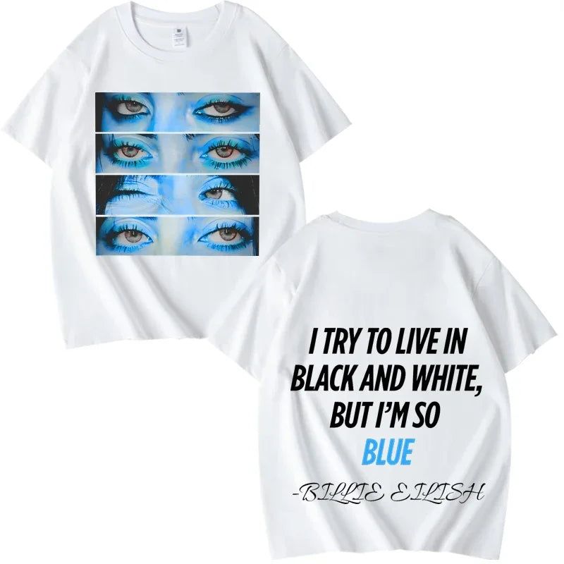 Billie tee Blue Eyes Hit Me Hard and Soft T Shirt men’s women Oversized 100% Cotton short sleeve Summer print Unisex tops
