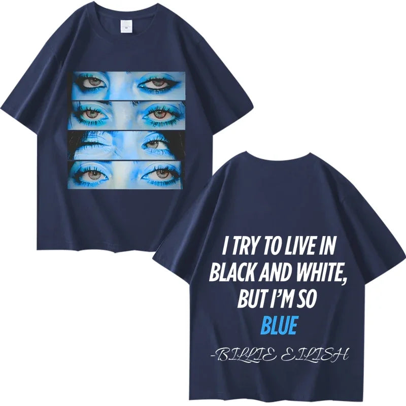 Billie tee Blue Eyes Hit Me Hard and Soft T Shirt men’s women Oversized 100% Cotton short sleeve Summer print Unisex tops