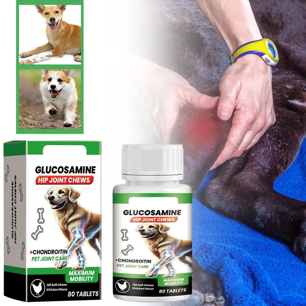 Pet Joint Care Soft Chews 80 Tablets Glucosamine Chondroitin Supplement for Dogs to Support Joint Mobility, Flexibility Health