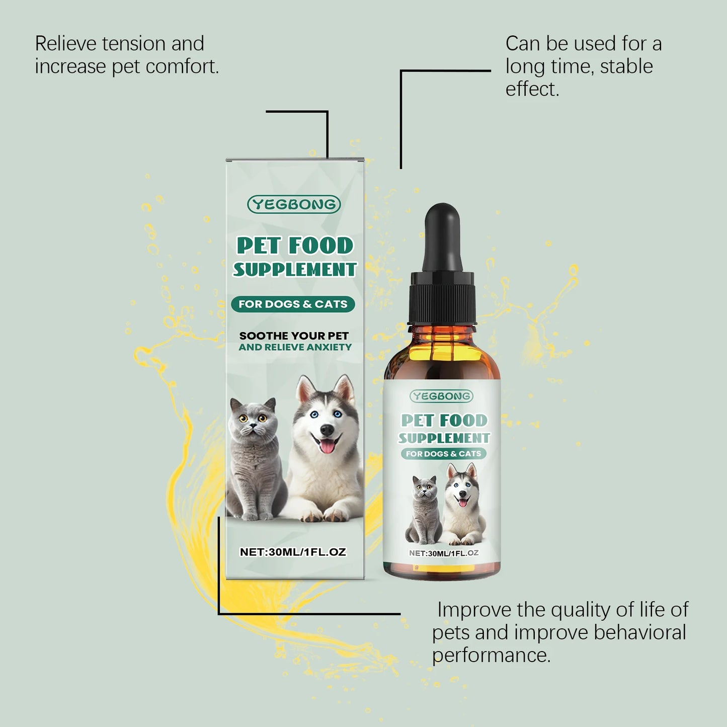 Pet Anxiety-Relief Dietary Supplement Easy to Feed Effectively Relieves Discomfort in Cats Dogs Easily Absorbed Soothing Drops