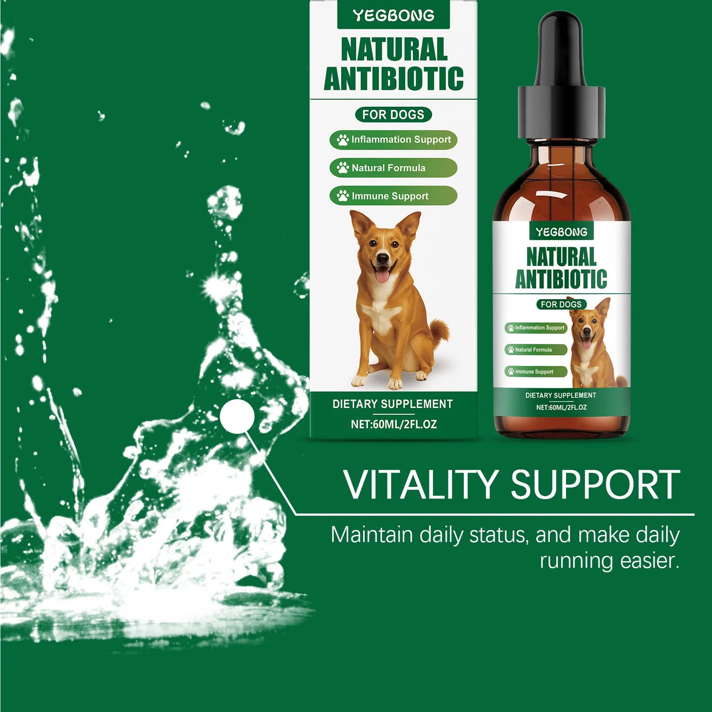 YEGBONG Natural Antibiotic for Dogs Care Daily Protection Regulate Metabolism Boost Immunity Gentle Dog Dietary Supplement 60ml