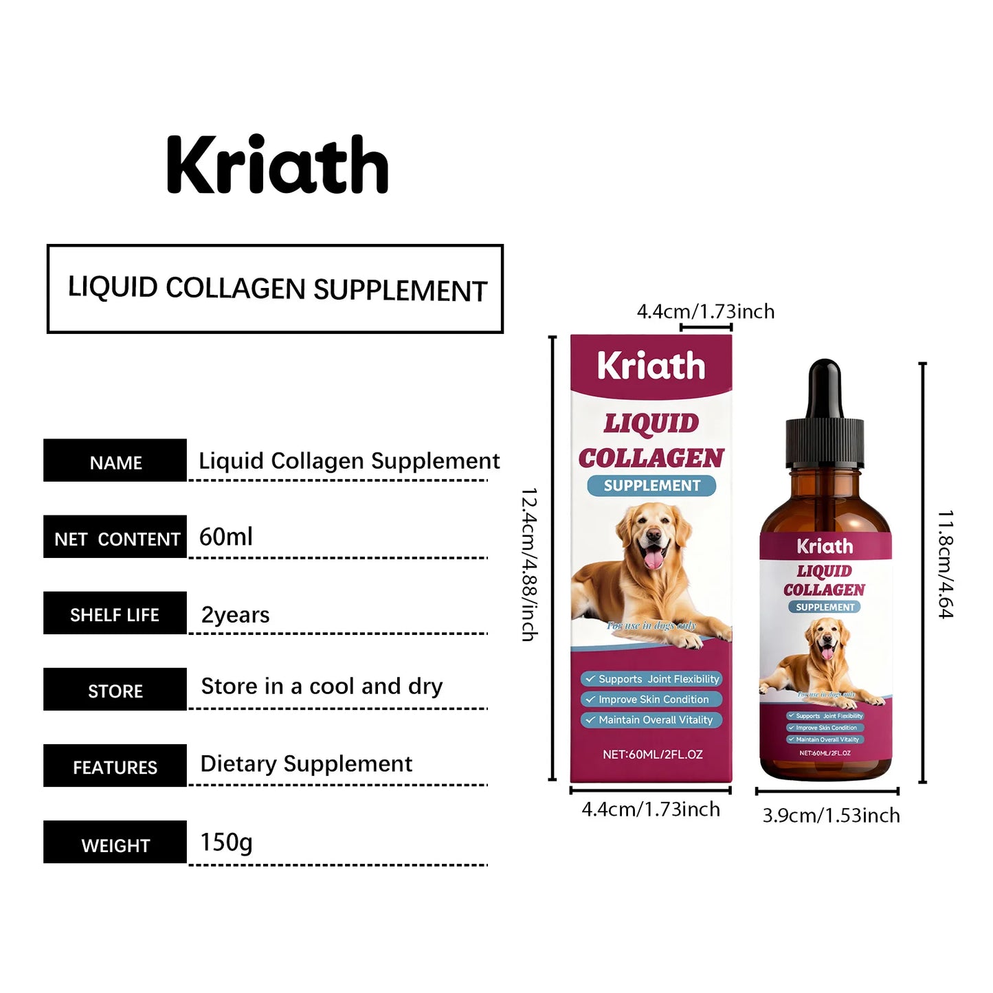 Dog Collagen Nutritional Drops Joint Skin Bone Hip Immune Health Support Supplement Boost Vitality Immune Whole Body Canine Care