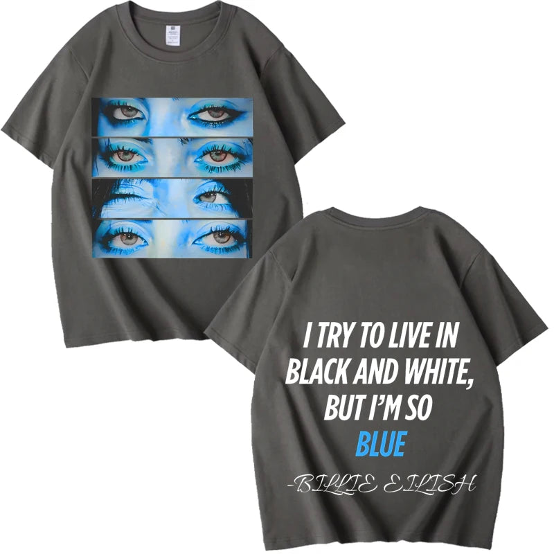 Billie tee Blue Eyes Hit Me Hard and Soft T Shirt men’s women Oversized 100% Cotton short sleeve Summer print Unisex tops