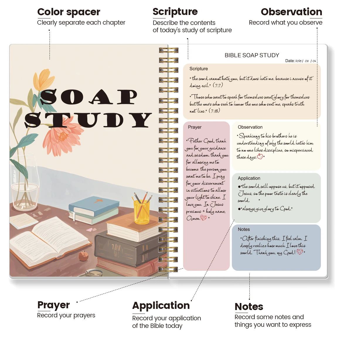 Daily Bible Study Journal - S.O.A.P. Method Bible Study Church Notebook, Daily Devotional Notebook Prayer Journal Note Taking