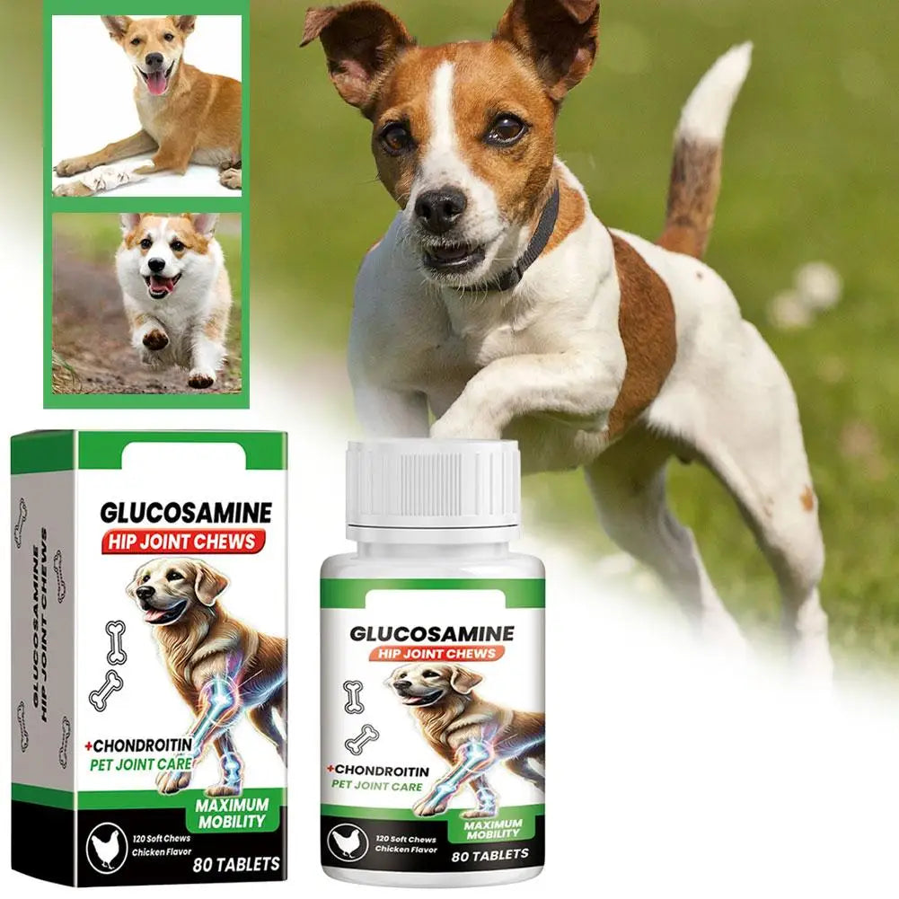 Pet Joint Care Soft Chews 80 Tablets Glucosamine Chondroitin Supplement for Dogs to Support Joint Mobility, Flexibility Health