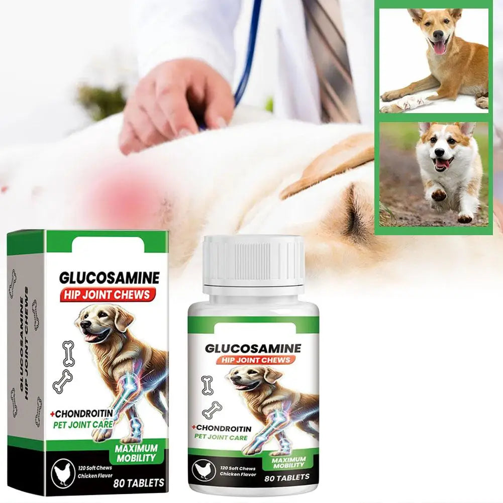 Pet Joint Care Soft Chews 80 Tablets Glucosamine Chondroitin Supplement for Dogs to Support Joint Mobility, Flexibility Health