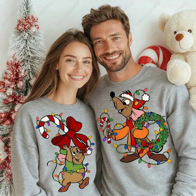 Kawaii Christmas Couple Jaq & Gus Gus Crewneck Sweatshirt