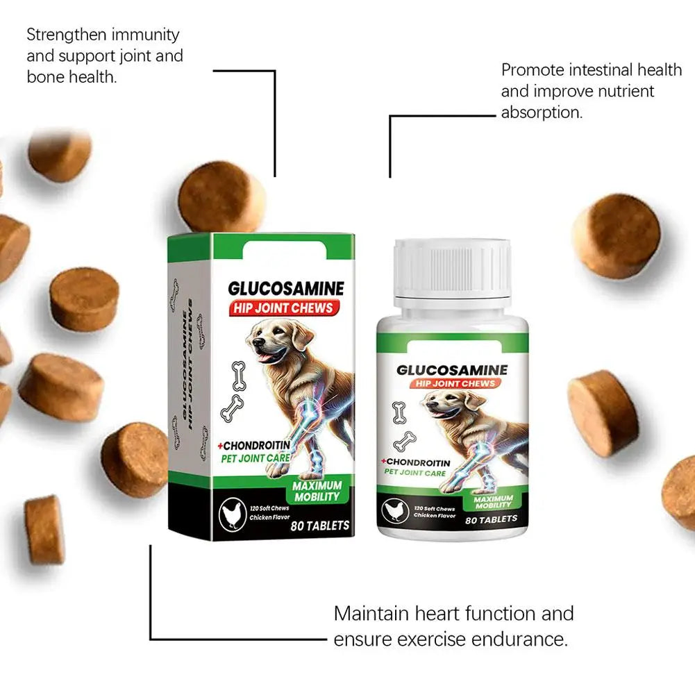 Pet Joint Care Soft Chews 80 Tablets Glucosamine Chondroitin Supplement for Dogs to Support Joint Mobility, Flexibility Health