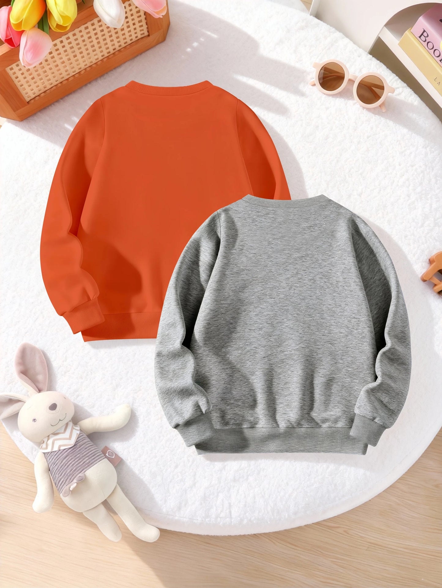 2 Pieces, Easter, Cartoon Egg, Cartoon Rabbit Pattern Print, Cute Casual Round-Neck Sweatshirt for Girls
