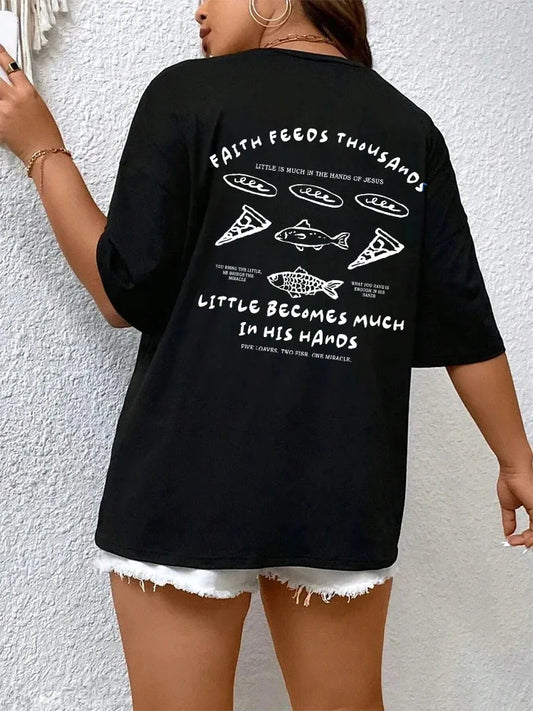 Christian Jesus Math Graphic T-Shirt Retro Loaves & Fishes Faith Streetwear