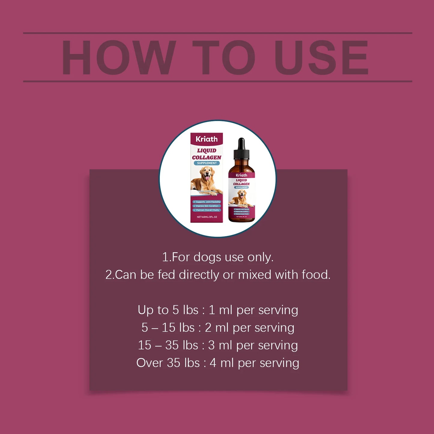 Dog Collagen Nutritional Drops Joint Skin Bone Hip Immune Health Support Supplement Boost Vitality Immune Whole Body Canine Care