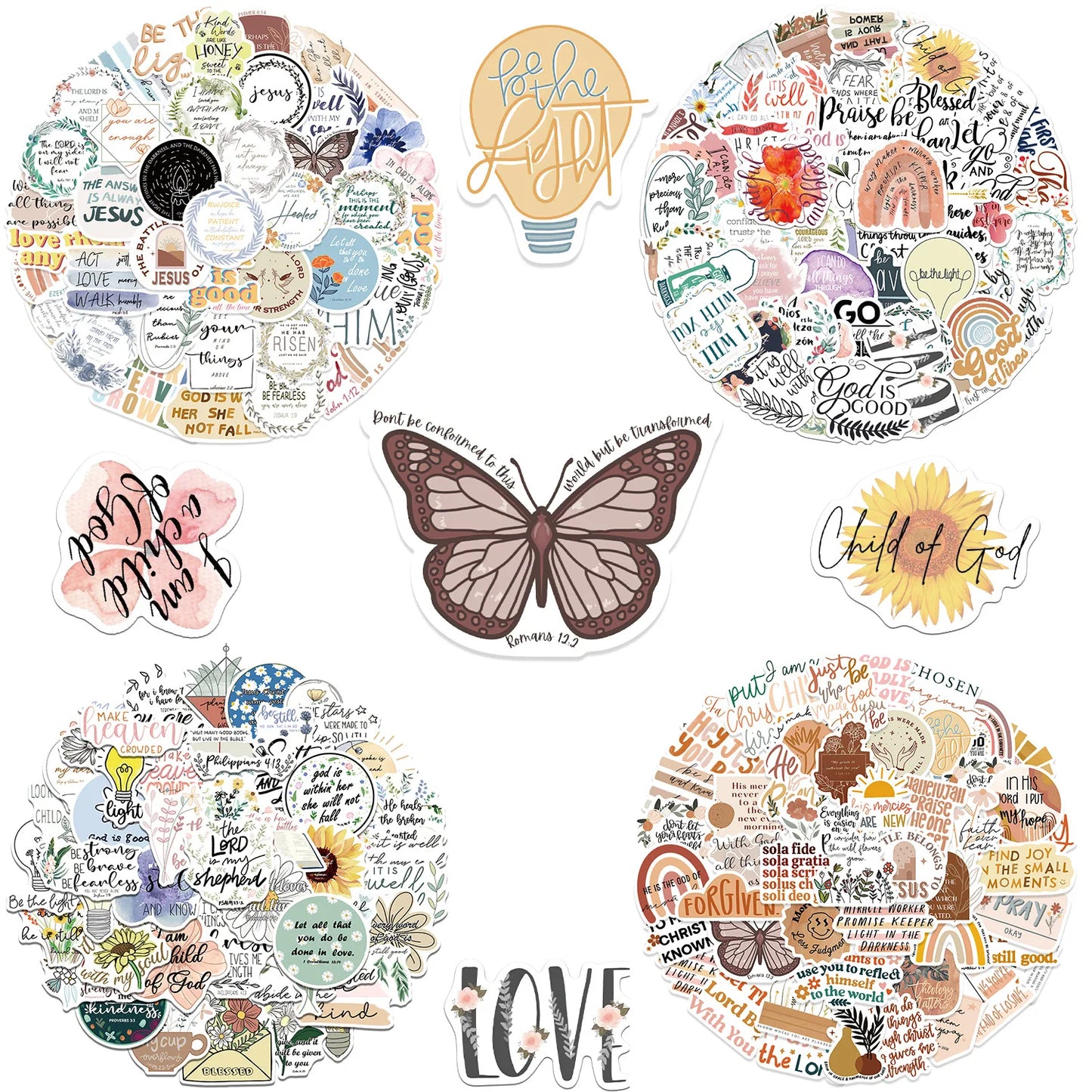 50/200PCS Bible Quote Sticker Packs for Decoration Pad Suitcases Phone DIY waterproof Kids Notebook Stationary tickers