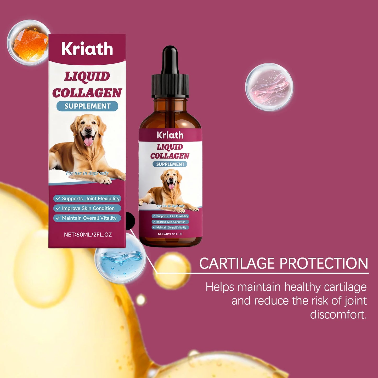 Dog Collagen Nutritional Drops Joint Skin Bone Hip Immune Health Support Supplement Boost Vitality Immune Whole Body Canine Care