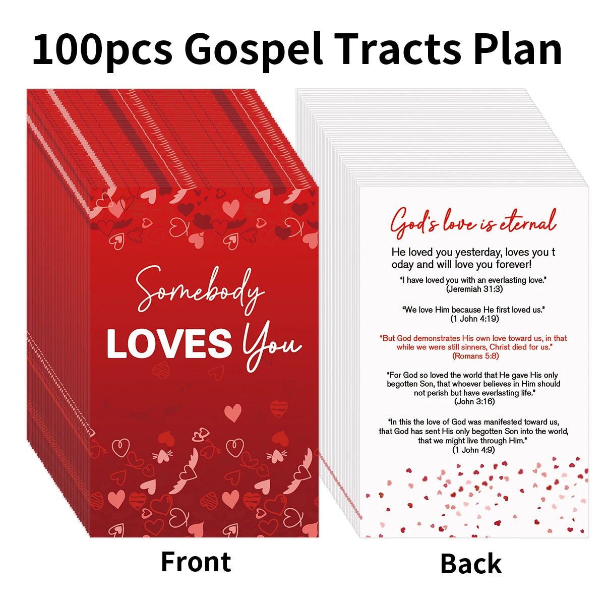 100pcs Red Heart Design Gospel Tract Plan Cards For Prayer Salvation Christian Inspirational Bible Verse Church Gift Pocket Card