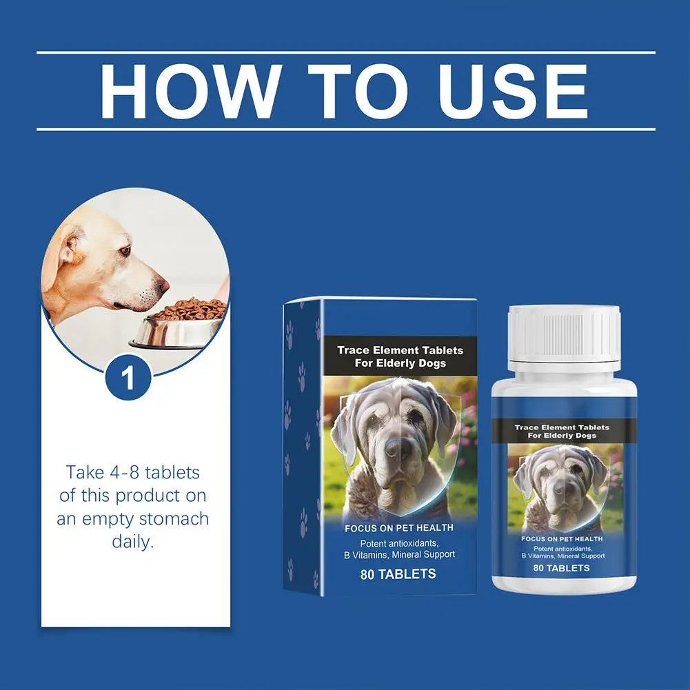 Trace Tablets For Elderly Dogs 80 Tablets Potent Antioxidants Mineral Joint Health Immune System Wellness Supplement
