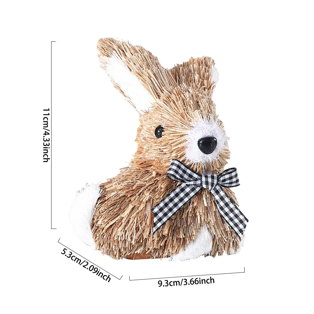 Easter Straw Bunny Ornament Cute Basket Carrot Artificial Reed Pampas Grass Rabbit Statue Tabletop Garden Home Decor Kids Gift