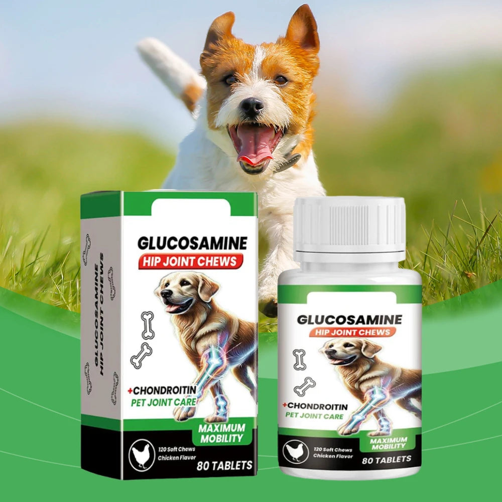 Pet Joint Care Soft Chews 80 Tablets Glucosamine Chondroitin Supplement for Dogs to Support Joint Mobility, Flexibility Health