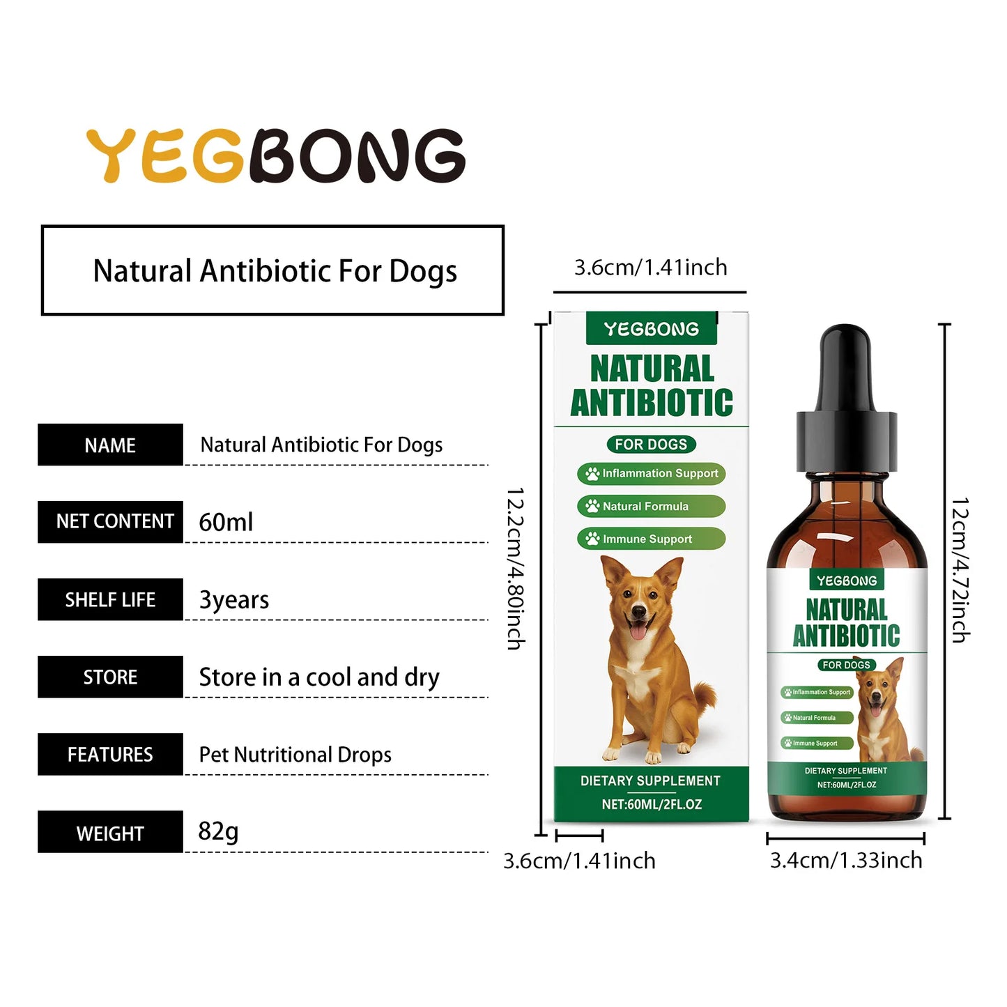 YEGBONG Natural Antibiotic for Dogs Care Daily Protection Regulate Metabolism Boost Immunity Gentle Dog Dietary Supplement 60ml