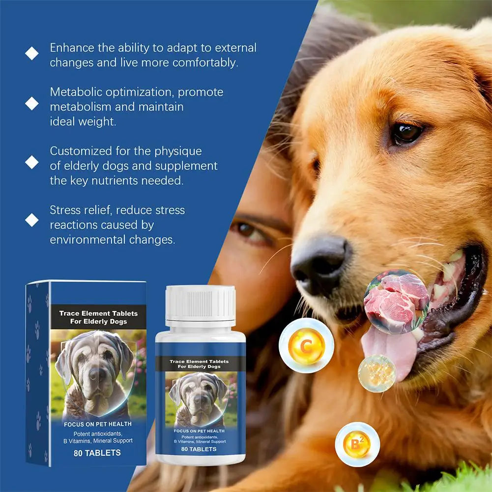 Trace Tablets For Elderly Dogs 80 Tablets Potent Antioxidants Mineral Joint Health Immune System Wellness Supplement
