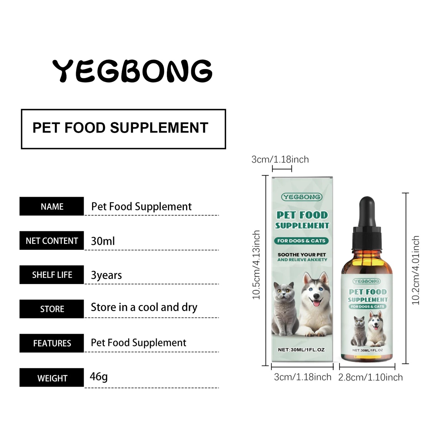 Pet Anxiety-Relief Dietary Supplement Easy to Feed Effectively Relieves Discomfort in Cats Dogs Easily Absorbed Soothing Drops