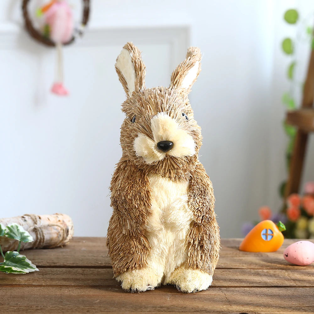 Easter Straw Bunny Ornament Cute Basket Carrot Artificial Reed Pampas Grass Rabbit Statue Tabletop Garden Home Decor Kids Gift