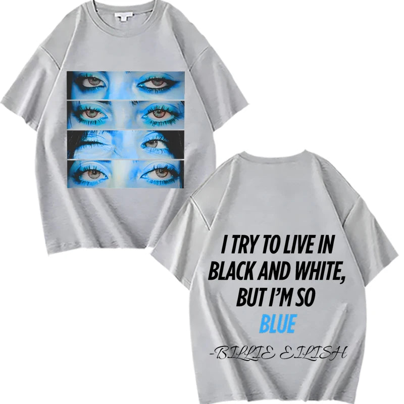 Billie tee Blue Eyes Hit Me Hard and Soft T Shirt men’s women Oversized 100% Cotton short sleeve Summer print Unisex tops