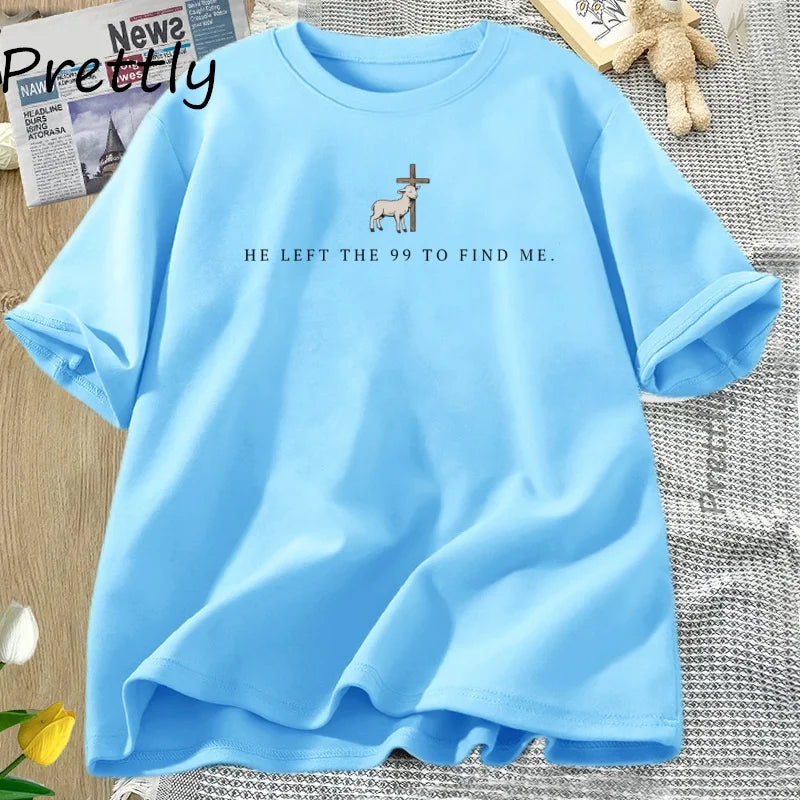 He Left The 99 to Rescue Me - Lost Sheep, Bible Verse, Faith T-Shirt in blue color.