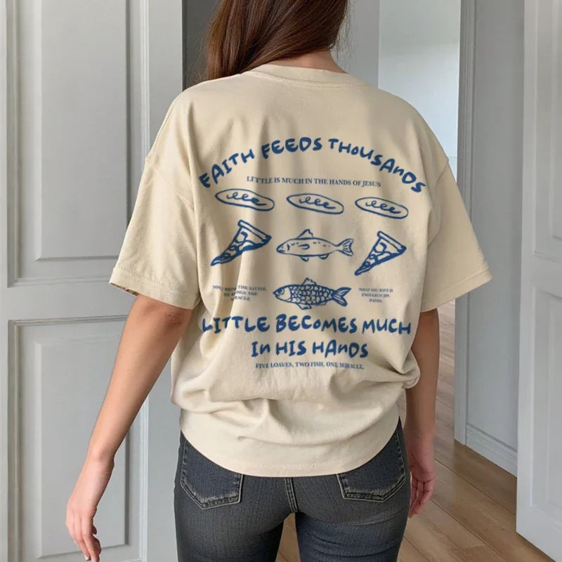Christian Jesus Math Graphic T-Shirt Retro Loaves & Fishes Faith Streetwear