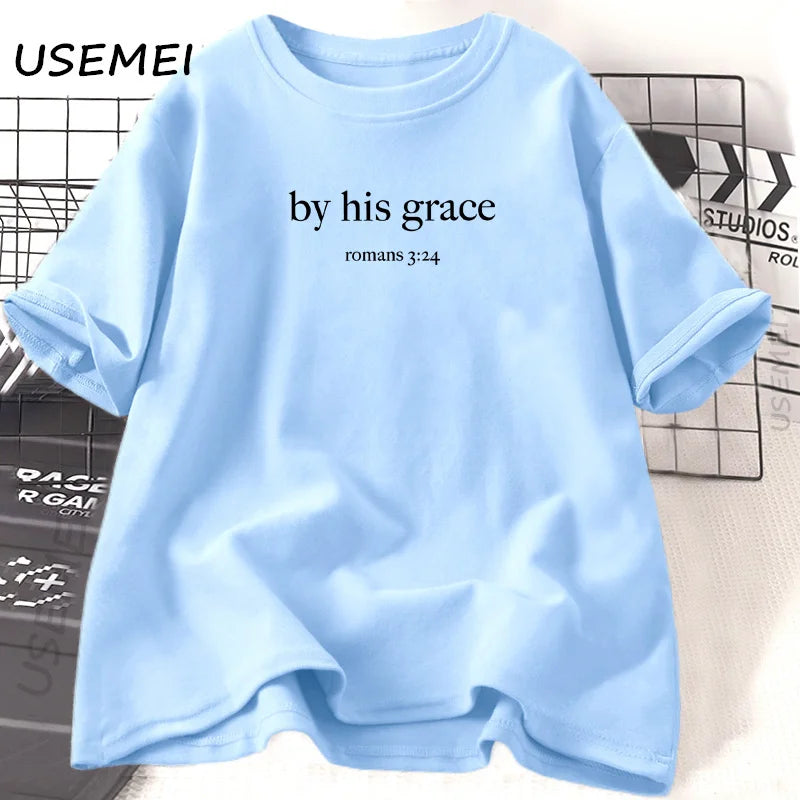 By His Grace T-Shirt Bible Verse Christian T Shirt Women Religious God Lover Tshirt Casual Cotton Short Sleeve Woman Clothes