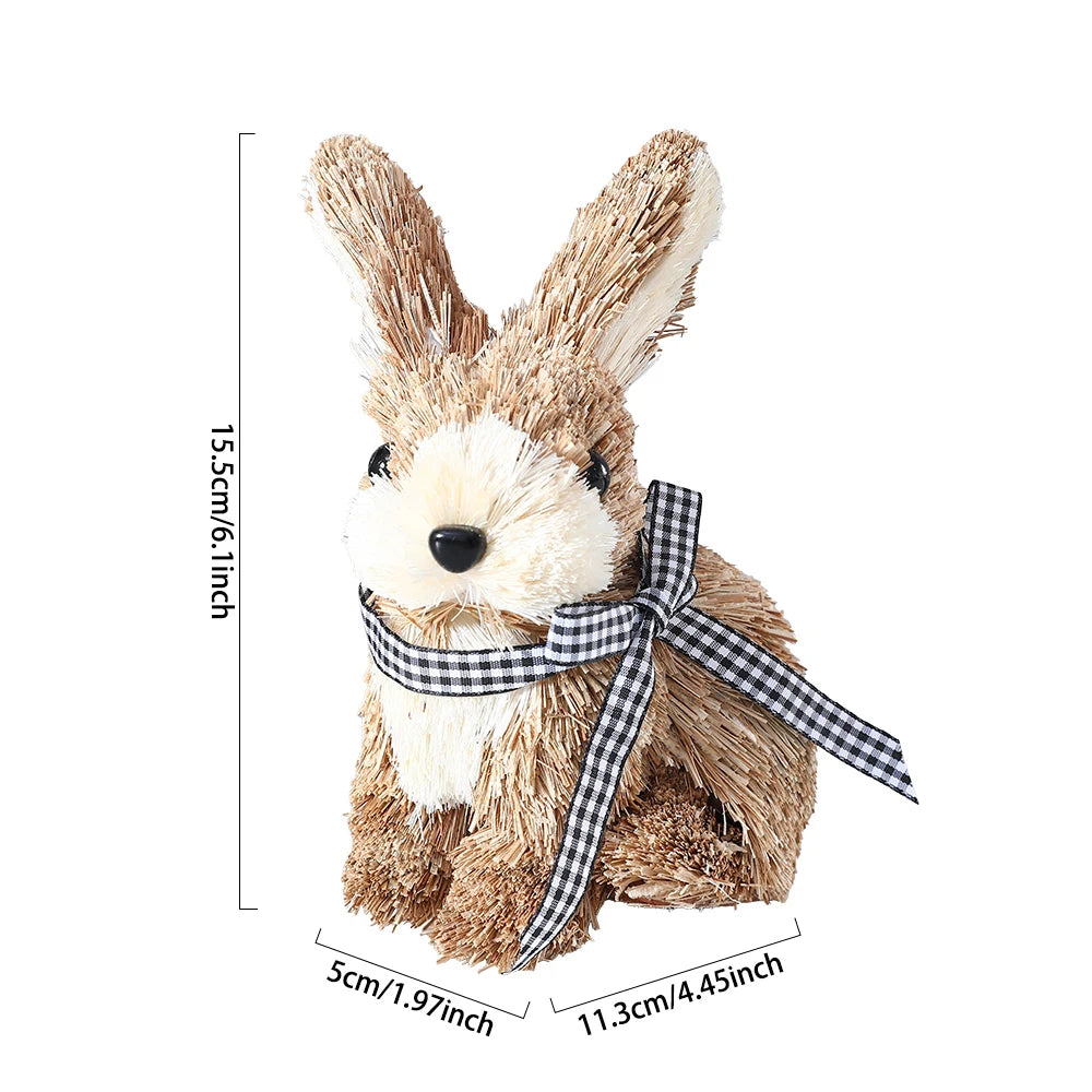 Easter Straw Bunny Ornament Cute Basket Carrot Artificial Reed Pampas Grass Rabbit Statue Tabletop Garden Home Decor Kids Gift