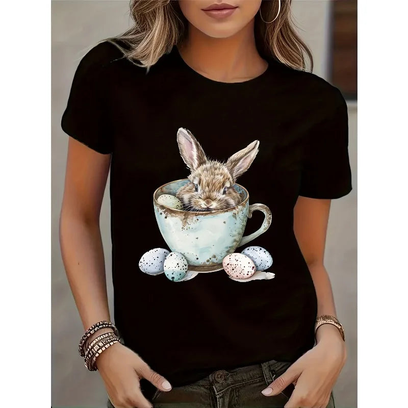 Easter bunny print summer casual tshirt