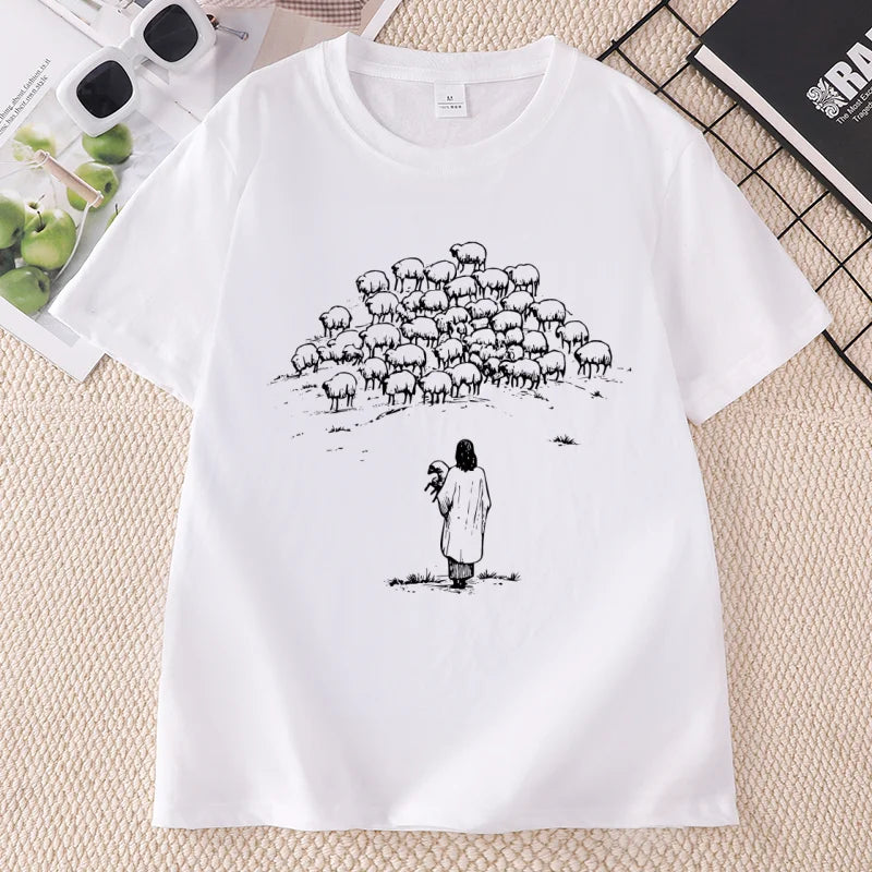 Christian Good Shepherd T-Shirt  Jesus & Sheep Bible Verse Tee