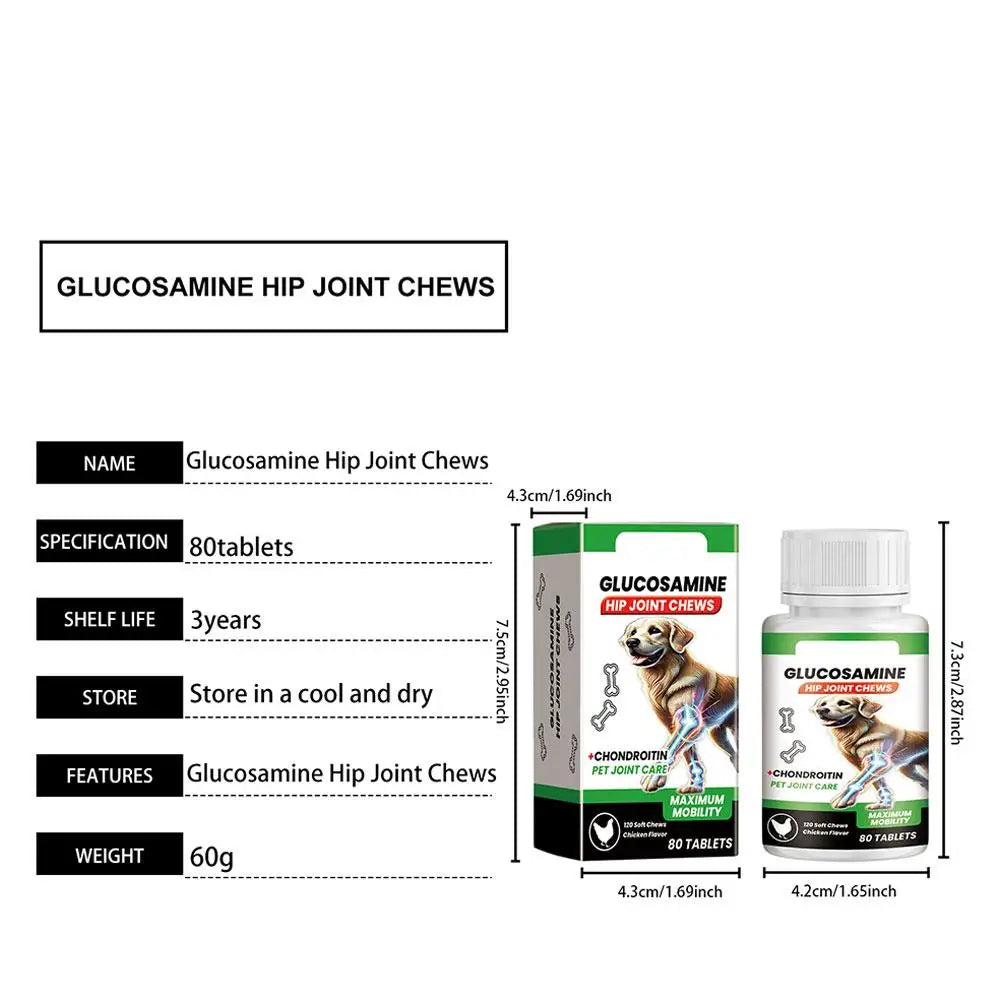 Pet Joint Care Soft Chews 80 Tablets Glucosamine Chondroitin Supplement for Dogs to Support Joint Mobility, Flexibility Health