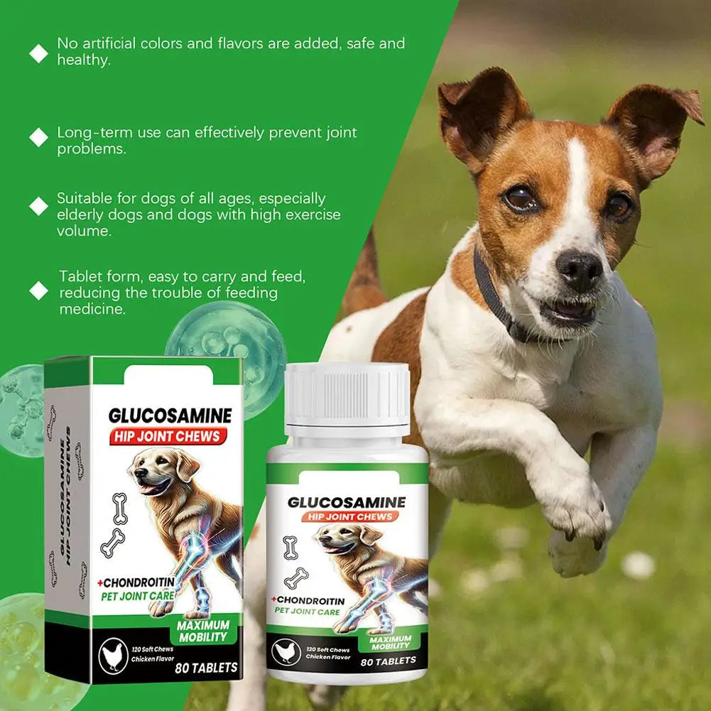Pet Joint Care Soft Chews 80 Tablets Glucosamine Chondroitin Supplement for Dogs to Support Joint Mobility, Flexibility Health